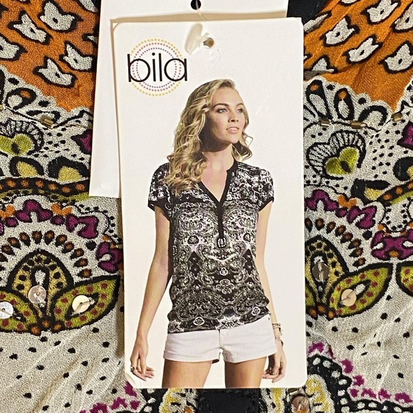 Bila Top Womens Small Multicolor Beaded Boho Paisley Tunic Blouse Fun Sequin New - Picture 8 of 16